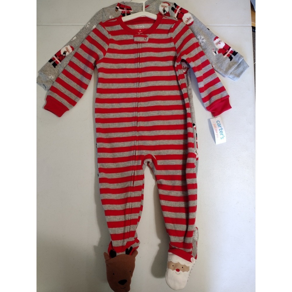 Carters Just One You 2T Christmas Fleece Footed Pajamas 2 Pack Santa Reindeer